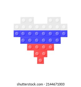 Russian flag created from plastic blocks of the constructor. Vector illustration.