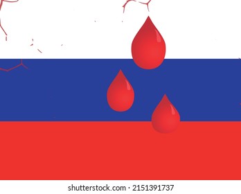 Russische Flagge mit Bluttropfen. Vektorgrafiken.