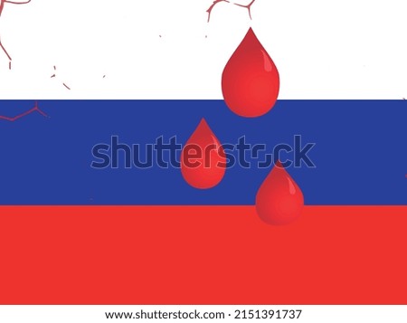 Russian flag with drops of blood. Vector graphics.