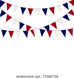 Russian flag festive bunting against. Party background with flags.