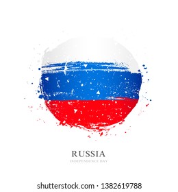 Russian flag in the form of a large circle. Vector illustration on white background. Brush strokes drawn by hand. Independence Day of Russia.