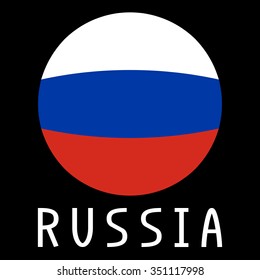 Russian flag in globe form and word Russia on black background