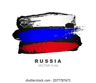 Russian flag. Hand-drawn colored brush strokes. Vector illustration isolated on white background. Colorful logo of the Russian flag.