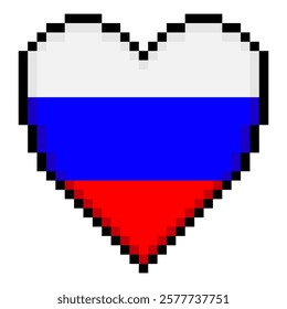 Russian flag with heart shape in pixel art style