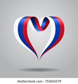 Russian flag heart-shaped wavy ribbon. Vector illustration.