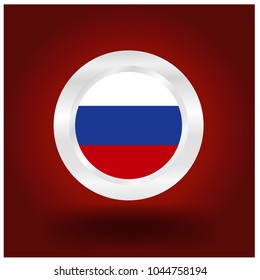 russian flag. russian flag icon button with steel circle