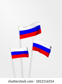 Russian flag for independence day. 3D corrugated flagpole and fabric fluttering in the wind.