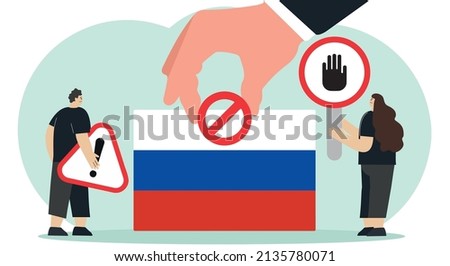 Russian flag locked under sanctions. Economic and political ban, embargo is imposed on Russia and individual citizens. Flat vector illustration.