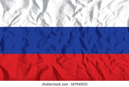 Russian flag on wrinkled paper vector illustration.