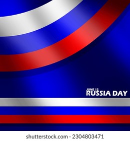 Russische Fahne mit Band und kühlem Text auf dunkelblauem Hintergrund zum Gedenken an den Russlandtag am 12. Juni