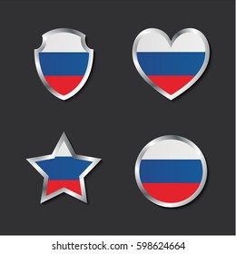 Russian flag set of icons, heart star and shield