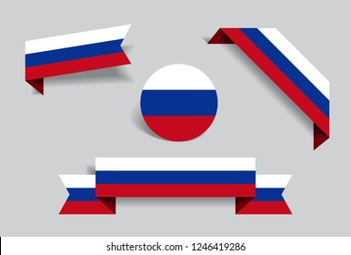 Russian flag stickers and labels set. Vector illustration.