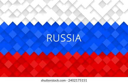 Russian flag textured background. Checkered pattern. Flag of Russia made of 3d cubes. Bricks or roof tiles mosaic pattern