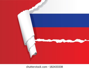 Russian flag under ripped paper vector illustration.