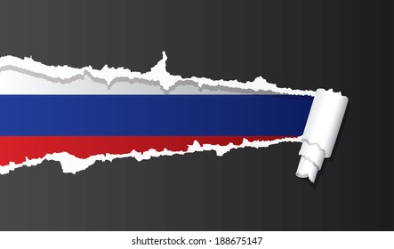Russian flag under ripped paper vector illustration.