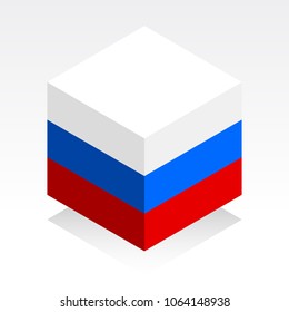 Russian flag. Vector image of Russian Federation flag on white background. 3d style icon. Isometric illustration