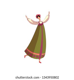 Russian folk dance. Professional dancer on white background.