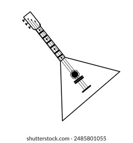 Instrumento popular ruso, balalaika. Instrumento musical, balalaika, dibujado a mano en Vector en negro sobre fondo blanco. Adecuado para imprimir en tela, papel, carteles, invitaciones.