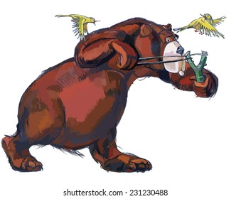 Russian folk tail BEAR following the victim. Great picture for children book and magazine. VECTOR. 
