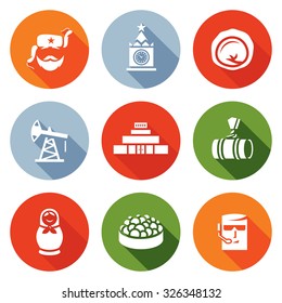 Russian, food, attraction, industry icons set. Vector Illustration.