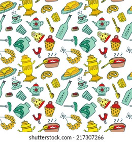 Russian Food Hand Drawn Color Seamless