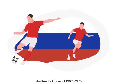 Russian football team player kicking dribbling 2018 championship vector illustration soccer Russia