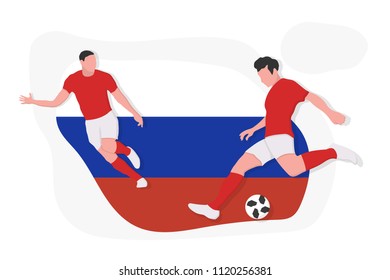 Russian football team player kicking dribbling 2018 championship vector illustration soccer Russia