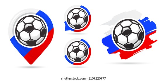 Russian football vector icons. Soccer goal. Set of football icons. Football map pointer. Football ball. Soccer ball vector sign. Scoring a goal