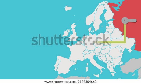 Russian gas supply to Europe. Graphic of gas\
pipe and gas tap in Russia. Blockade of supplies. Energy supplies.\
Globalization of raw materials. International negotiations. Energy\
dependency.