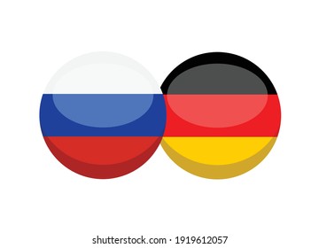 Russian and German flag isolated on white background. Russian - Deutsch conversation concept. Learn languages. Vector stock