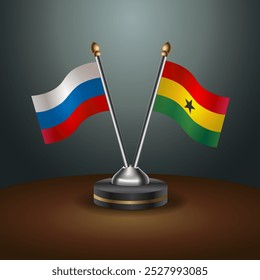 Russian and Ghana table flags relation  with gradient backgrund. Vector Illustration