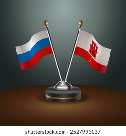 Russian and Gibraltar table flags relation  with gradient backgrund. Vector Illustration
