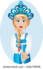 russian girl in a blue national dress