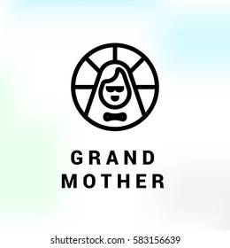 Russian grandmother vector line logo 