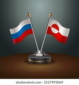 Russian and Greenland table flags relation  with gradient backgrund. Vector Illustration