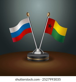 Russian and Guinea Bissau table flags relation  with gradient backgrund. Vector Illustration