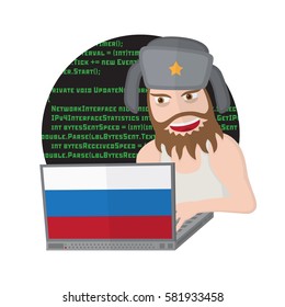 Russian hacker with laptop 