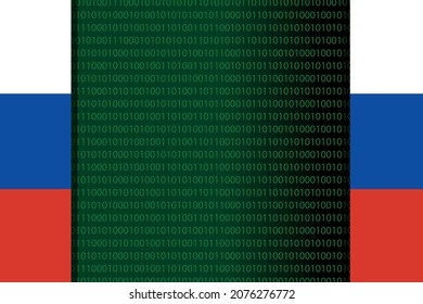 Russian hackers. Russia flag with binary code. Vector illustration.