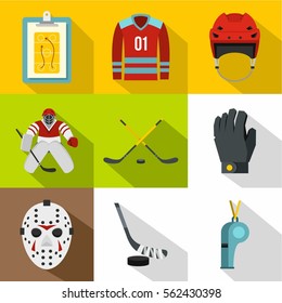 Russian hockey icons set. Flat illustration of 9 russian hockey vector icons for web
