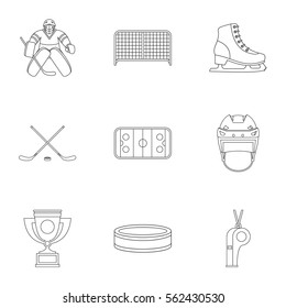 Russian hockey icons set. Outline illustration of 9 russian hockey vector icons for web