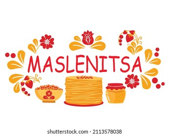 Russian holiday Carnival vector concept. Russian translation wide Shrovetide or Maslenitsa. Flat style design. Concept holiday card, poster, banner.