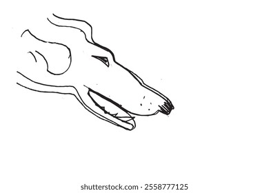 Russian Hunting Sighthound hand-drawing sketch. Minimalist ink drawing of dog Borzoi. Gazehounds line art. Hound dog illustration. Black graphics for Dog breeding business.