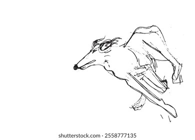 Russian Hunting Sighthound hand-drawing sketch. Minimalist ink drawing of dog Borzoi. Gazehounds line art. Hound dog illustration. Black graphics for Dog breeding business.