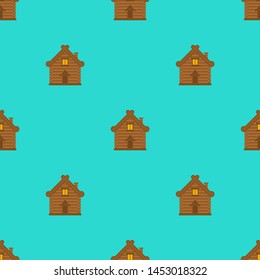 Russian hut pattern seamless. Wooden house in Russia background . National Folk home. Vector texture
