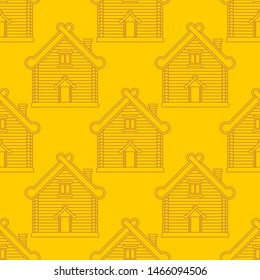 Russian hut pattern seamless. Wooden house in Russia background . National Folk home. Vector texture
