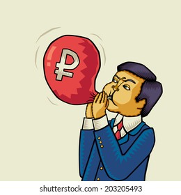 Russian Inflation. Russian ruble inflation. Author's vector illustration about the inflation of the ruble, the financial risks and other associations connected with the ruble and russian economics.
