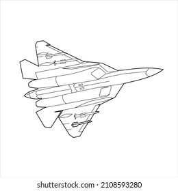 Russian Jet Fighter Line Art Vector Design