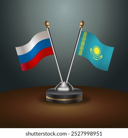 Russian and Kazakhstan table flags relation  with gradient backgrund. Vector Illustration