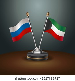 Russian and Kuwait table flags relation  with gradient backgrund. Vector Illustration