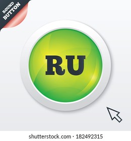 Russian language sign icon. RU Russia Portugal translation symbol. Green shiny button. Modern UI website button with mouse cursor pointer. Vector
